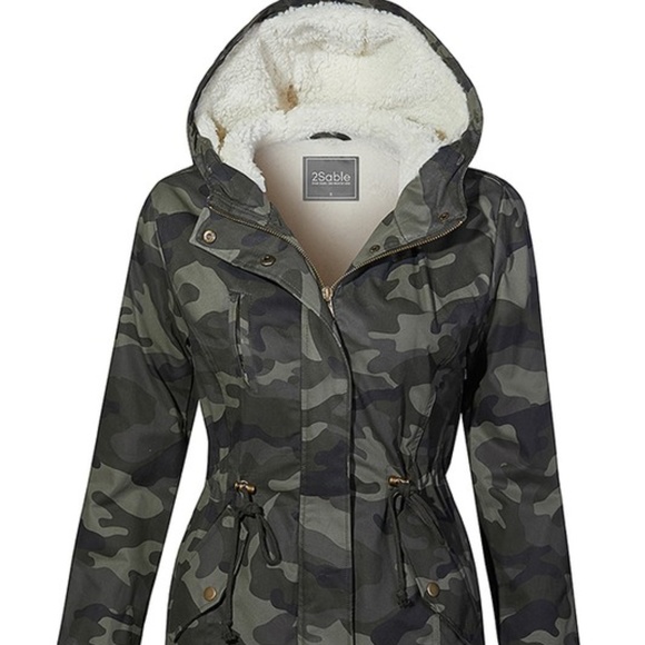 NEW LOVE TREE CAMO MILITARY SHERPA JACKET REMOVABLE FAUX FUR HOODED XS SM MD LG - Picture 7 of 8
